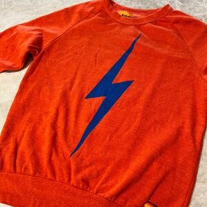 Aviator Nation Orange Sweatshirt with Navy Blue Lightning Bolt Small